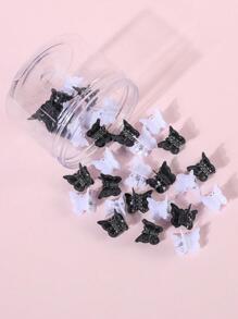 30入組女孩隨機色蝴蝶設計時尚髮爪適用於頭髮裝飾用品 - 黑與白 - 查看 6