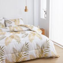 Green Gold Leaf Comforter Set Queen Size,3 Pieces Bedding Set with Tropical Botanical Leaves Printed on White,Soft Lightweight Microfiber Garden - White - View 2