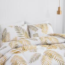 Green Gold Leaf Comforter Set Queen Size,3 Pieces Bedding Set with Tropical Botanical Leaves Printed on White,Soft Lightweight Microfiber Garden - White - View 3