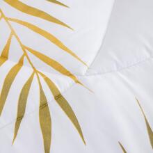 Green Gold Leaf Comforter Set Queen Size,3 Pieces Bedding Set with Tropical Botanical Leaves Printed on White,Soft Lightweight Microfiber Garden - White - View 4