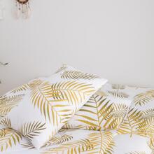 Green Gold Leaf Comforter Set Queen Size,3 Pieces Bedding Set with Tropical Botanical Leaves Printed on White,Soft Lightweight Microfiber Garden - White - View 6