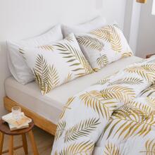 Green Gold Leaf Comforter Set Queen Size,3 Pieces Bedding Set with Tropical Botanical Leaves Printed on White,Soft Lightweight Microfiber Garden - White - View 7