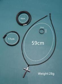 4入組時尚簡約黑色掛墜項鍊，可調節編織繩和PU繩，十字空心環，男士日常穿搭佳品 - 黑色 - 查看 4