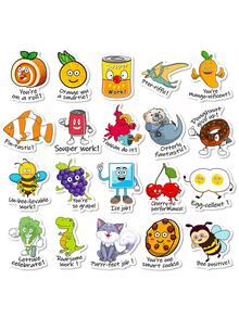 5Sheets/100pcs Punny Rewards Stickers Punny Labels Motivational Stickers Inspiration Positive Accents Words Stickers Cartoon Animal Stickers Cute Incentive Stickers for Kids Teacher School Classroom - Multicolor - View 5
