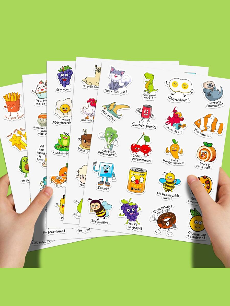 5Sheets/100pcs Punny Rewards Stickers Punny Labels Motivational Stickers Inspiration Positive Accents Words Stickers Cartoon Animal Stickers Cute Incentive Stickers for Kids Teacher School Classroom - Multicolor - View 1