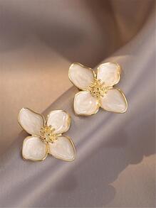 1pair Needle Luoshen Flower Drop Glaze White Flower Earrings For Women Daily Wear Accessory Valentines