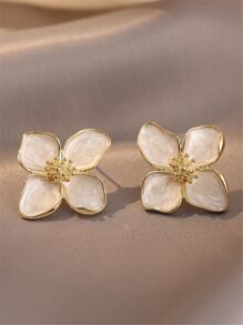 1pair Needle Luoshen Flower Drop Glaze White Flower Earrings For Women Daily Wear Accessory Valentines