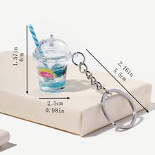 1pc Cute Fruit Mini Milk Tea Cup Keychain Pendant For Summer, Lemon Grape Women's Bag Accessory, Car Hanging Decoration, Unisex Gift, Versatile Key Ring - Blue - View 3