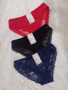 3 Piezas Braga Bikini Lenceria Calzon de Encaje Ropa Interior - Multicolor - Ver 2