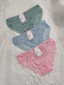 3 Piezas Braga Bikini Lenceria Calzon de Encaje Ropa Interior - Multicolor - Ver 3