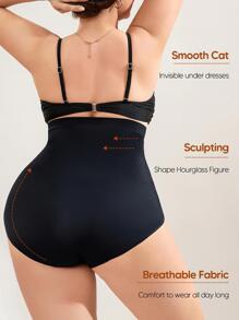 Plus Size High Waisted Double Panel Sculpting Tummy Control Shapewear Panty - Black - View 2