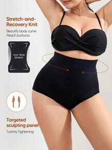 Plus Size High Waisted Double Panel Sculpting Tummy Control Shapewear Panty - Black - View 5