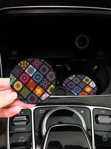 2 chiếc Tấm lót ly ô tô họa tiết hoa chống trượt - Nhiều màu - Xem 1