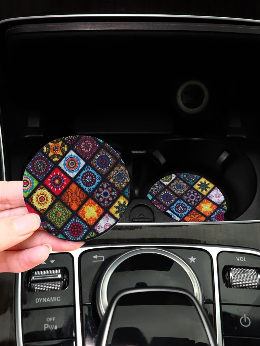 2 chiếc Tấm lót ly ô tô họa tiết hoa chống trượt - Nhiều màu - Xem 1