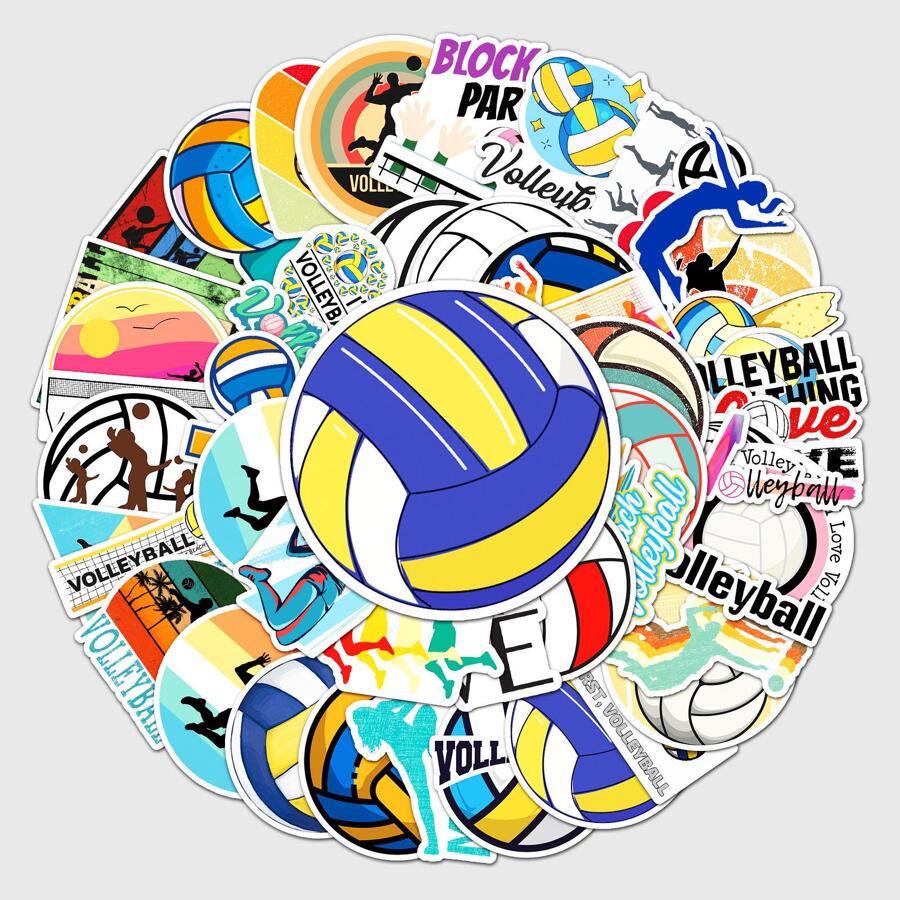 50 pezzi Adesivi Guka con motivi sportivi di pallavolo, graffiti carini, cartoni animati e anime, adesivi impermeabili adatti per laptop, borracce, skateboard, telefoni cellulari, forniture scolastiche, ritorno a scuola - Bianco e nero - Visualizzare 1
