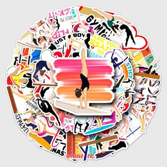 50 piezas de pegatinas con patrones de gimnasia, graffiti lindo, dibujos animados y anime Guka, adecuadas para portátiles, botellas de agua, patinetas, teléfonos móviles, material escolar y vuelta al cole
