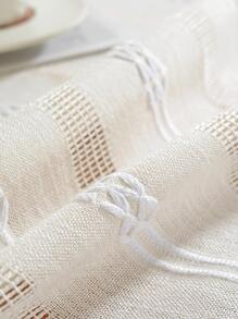 1pc Hollow Out Embroidered Striped Fringe Tablecloth For Decoration At Banquets, Weddings, Parties, Home Dining Table - Beige - View 7