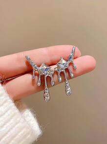 1 Đôi Kim Loại Dung Nham & Cắt Vuông Bông Tai Đính Đá Với Thiết Kế Hốc, Thời Trang & Cá Tính Cho Nữ - Bạc - Xem 1