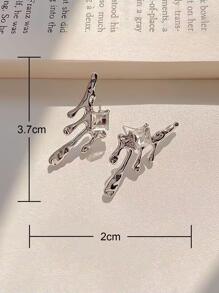 1 Đôi Kim Loại Dung Nham & Cắt Vuông Bông Tai Đính Đá Với Thiết Kế Hốc, Thời Trang & Cá Tính Cho Nữ - Bạc - Xem 5