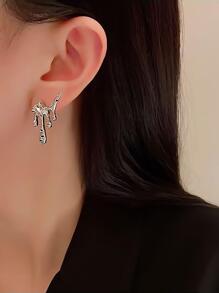 1 Đôi Kim Loại Dung Nham & Cắt Vuông Bông Tai Đính Đá Với Thiết Kế Hốc, Thời Trang & Cá Tính Cho Nữ - Bạc - Xem 6