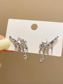 1 Đôi Kim Loại Dung Nham & Cắt Vuông Bông Tai Đính Đá Với Thiết Kế Hốc, Thời Trang & Cá Tính Cho Nữ - Bạc - Xem 7
