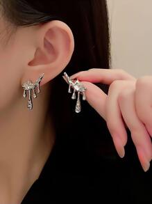 1 Đôi Kim Loại Dung Nham & Cắt Vuông Bông Tai Đính Đá Với Thiết Kế Hốc, Thời Trang & Cá Tính Cho Nữ - Bạc - Xem 2