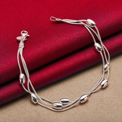 Silver Plating Snake Chain Smooth Beads Bean Bracelet For Women Wedding Engagement Party Fashion Jewelry