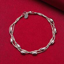 Silver Plating Snake Chain Smooth Beads Bean Bracelet For Women Wedding Engagement Party Fashion Jewelry - Silver - View 3