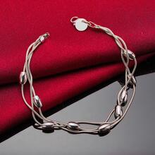 Silver Plating Snake Chain Smooth Beads Bean Bracelet For Women Wedding Engagement Party Fashion Jewelry - Silver - View 4