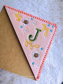 1入組花卉圖案和英語字母刺繡書簽 - 白色 - 查看 4