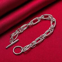 Smooth Silver Round Chain Bracelet, Fashionable & Charming Jewelry For Women, Wedding & Engagement - Silver - View 2