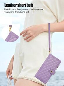 Ốp điện thoại bằng da màu đen, có khóa kéo, nhiều khe đựng thẻ, phối màu họa tiết kim cương, kèm quai xách tay, phiên bản quốc tế, không phải phiên bản nội địa. - Màu tím - Xem 7