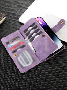 Ốp điện thoại bằng da màu đen, có khóa kéo, nhiều khe đựng thẻ, phối màu họa tiết kim cương, kèm quai xách tay, phiên bản quốc tế, không phải phiên bản nội địa. - Màu tím - Xem 3