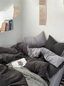 3 件套灰绿色混纺柔软舒适拉绒羽绒被套（1 个羽绒被套 + 2 个枕套，无填充物），可机洗，适合所有季节、卧室、客房 - 灰色 - 查看 10