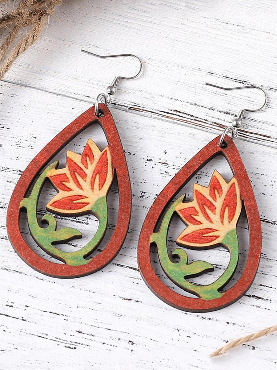 Hollow Out Water Drop Earrings - Multicolor - View 1