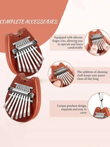 件拇指鋼琴 8 鍵迷你卡林巴精緻手指鋼琴便攜式馬林巴音樂吊墜禮品 8 鍵鍵盤樂器 - 棕色 - 查看 6
