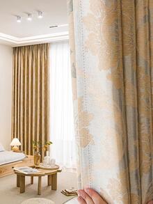 1入組歐式風復古提花和防塵窗簾 - 金色 - 查看 10