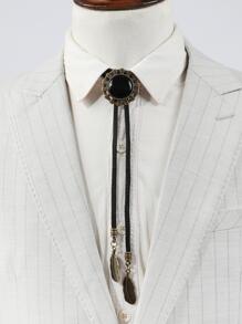 1pc Men's Retro Black Sapphire Feather Tassel Polka Dot Necktie, Suitable For Daily Wear - Black - View 1