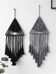 1入組三角形壁掛波西米亞風織物流蘇裝飾黑色室內和室外懸掛裝飾 - 灰色 - 查看 3