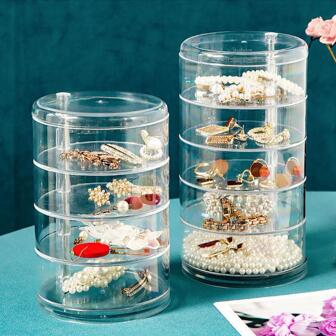 1入組透明多層可旋轉首飾收納盒