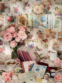 50入組復古花園花主題DIY日記裝飾用品材料書 - 彩色 - 查看 4
