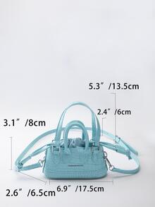 迷你時尚漆皮鱷魚紋女用手提包 - 藍色 - 查看 3