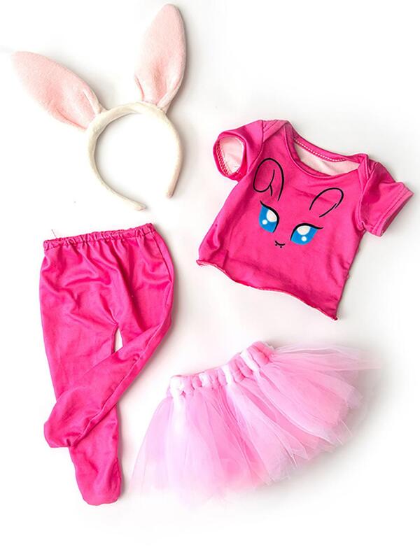 1set 18 Inch Polyester Doll Accessory, Funny Cartoon Rabbit Pattern Doll Clothes Set For Kids