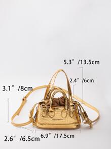 迷你金屬質感鱷魚壓紋手提包前衛風格 - 金色 - 查看 3