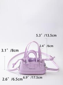 迷你鱷魚壓紋手提包字母細節雙把手 - 紫色 - 查看 3