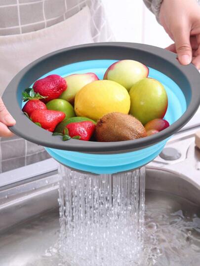 Silicone Foldable Vegetable Basket Kitchen Basin Drain Basket Plastic Vegetable Washing Basin Round Creative Kitchen Accessories