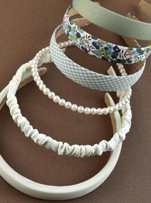 6 件女士时尚简约布艺仿珍珠发带头饰 - 綠色 - 查看 3