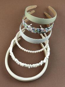 6 件女士时尚简约布艺仿珍珠发带头饰 - 綠色 - 查看 2