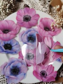 1pack/10pcs Ink Flower Pattern Pet Stickers For Journal Decoration - Multicolor - View 3