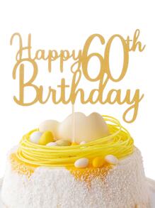1pc Gold Happy 60th Birthday Cake Topper For Birthday Party Decoration - Gold - View 1